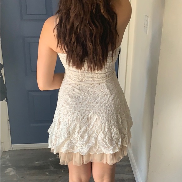 Cream Free People Lace Dress with Strapless Tulle Detail and Embellishment - Picture 5 of 5